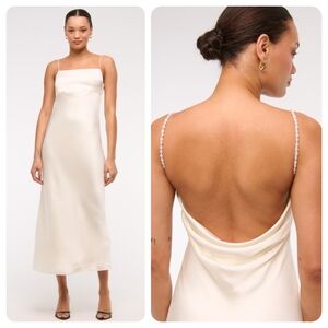 Abercrombie & Fitch Faux Pearl Strap Backless Low Cowl Back Slip Maxi Dress S